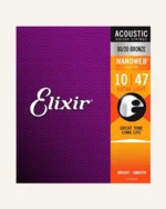 Elixir Strings 80/20 Bronze Acoustic Guitar Strings w NANOWEB Coating, Custom Light (.010-.047)